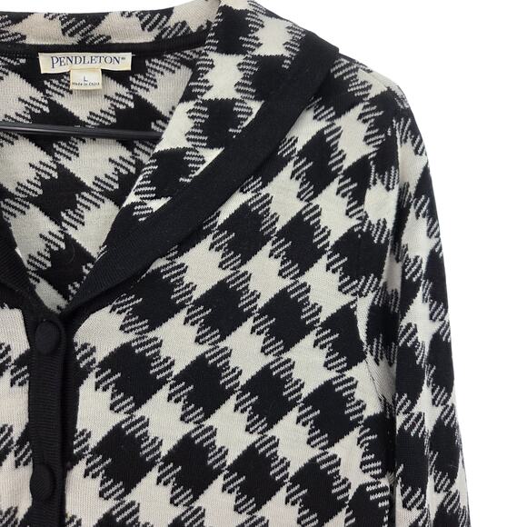 PENDLETON LARGE MERINO WOOL HOUNDSTOOTH BUTTON UP LONG SLEEVE CARDIGAN - Picture 5 of 5
